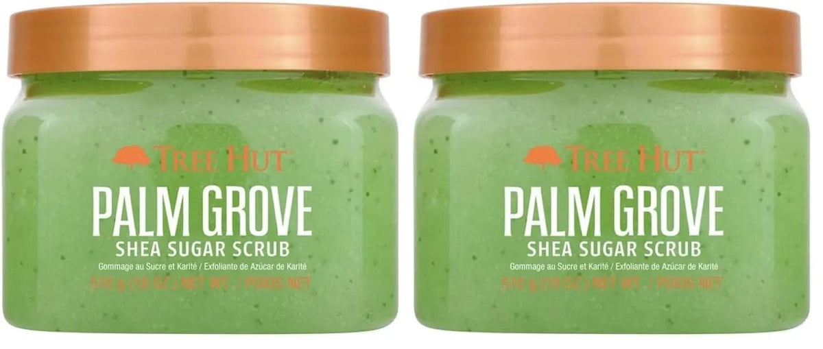 Tree Hut Palm Grove Shea Sugar Scrub, Exfoliating, Hydrating & Moisturizing Body Scrub with Shea Butter & Nourishing Essential Oils, Smooth & Soften Skin, 18 oz (Pack of 2)