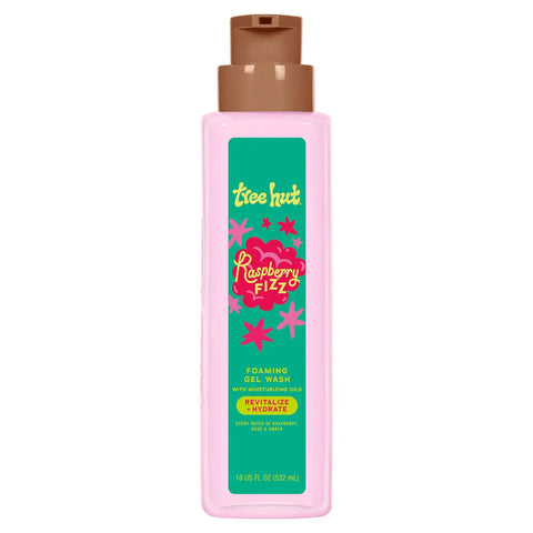 Tree Hut Raspberry Fizz Body Wash with Shea Butter, Pump Bottle, 18 Fl Oz | Nourishing & Moisturizing Foaming Shower Gel with Shea Butter, Soft & Glowing Skin, Gentle Cleanser, Self Care Gift for Women