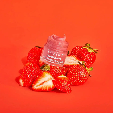 Tree Hut Strawberry Overnight Overnight Lip Mask, 0.6 Oz | Nourishing & Moisturizing Lip Treatment with Shea Butter, Vitamin E, Smooth Lips, Overnight Lip Sleeping Mask