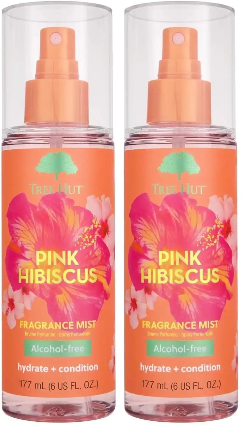 Tree Hut Pink Hibiscus Hair & Body Mist, Hydrating & Alcohol-Free Body Spray, Fragrance with Hibiscus, Poppy-& Rasberry Notes, Alcohol-Free Formula, 6 Fl Oz. (Pack of 2)
