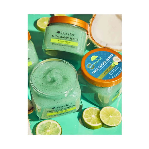 Tree Hut Shea Sugar Scrub - Coconut Lime - 18 oz - Exfoliating Body Scrub for Smooth, Glowing Skin - Made with Real Sugar and Shea Butter (Pack of 2)