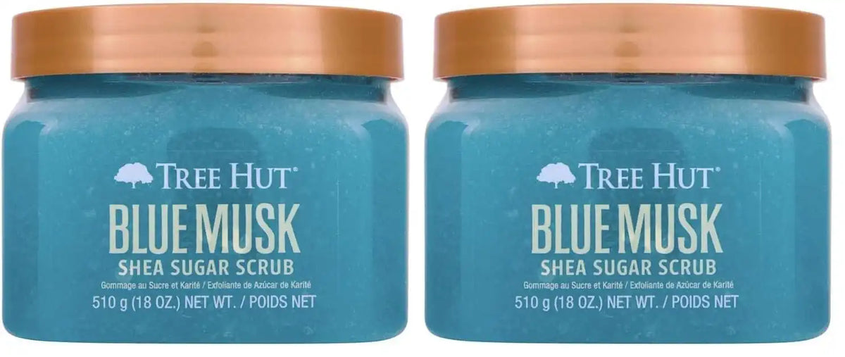 Tree Hut Blue Musk Shea Sugar Scrub, Exfoliating, Hydrating & Moisturizing Body Scrub with Shea Butter & Nourishing Essential Oils, Smooth & Soften Skin, 18 oz (Pack of 2)