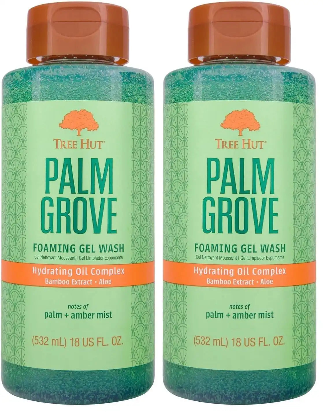 Tree Hut Palm Grove Foaming Gel Wash, Hydrating & Moisturizing Body Wash with Shea Butter & Nourishing Essential Oils, Daily Cleanser for Soft Smooth Skin, 18 fl oz (Pack of 2)