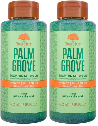 Tree Hut Palm Grove Foaming Gel Wash, Hydrating & Moisturizing Body Wash with Shea Butter & Nourishing Essential Oils, Daily Cleanser for Soft Smooth Skin, 18 fl oz (Pack of 2)