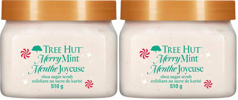 Tree Hut Merry Mint Shea Sugar Scrub, Exfoliating, Hydrating & Moisturizing Body Scrub with Shea Butter & Nourishing Essential Oils, Smooth & Soften Skin, Limited Edition Holiday, 18 oz (Pack of 2)