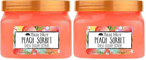 Tree Hut Peach Sorbet Shea Sugar Scrub, Exfoliating, Hydrating & Moisturizing Body Scrub with Shea Butter & Nourishing Essential Oils, Smooth & Soften Skin, 18 oz (Pack of 2)