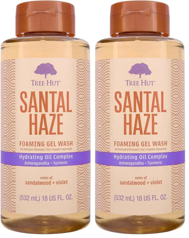 Tree Hut Santal Haze Foaming Gel Wash, Hydrating & Moisturizing Body Wash with Shea Butter & Nourishing Essential Oils, Daily Cleanser for Soft Smooth Skin, 18 fl oz (Pack of 2)