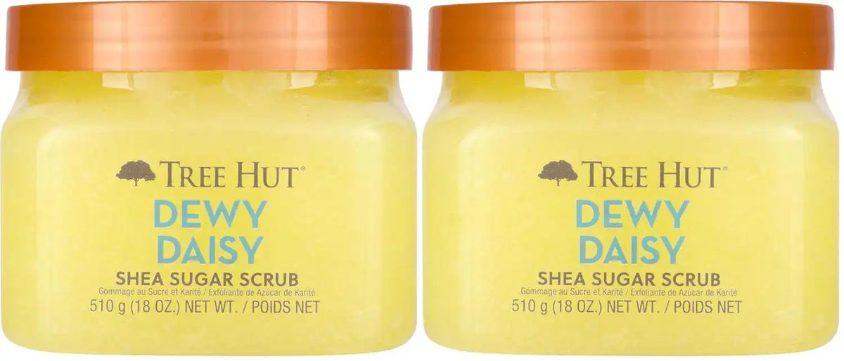 Tree Hut Dewy Daisy Shea Sugar Scrub, Exfoliating, Hydrating & Moisturizing Body Scrub with Shea Butter & Nourishing Essential Oils, Smooth & Soften Skin, 18 oz (Pack of 2)