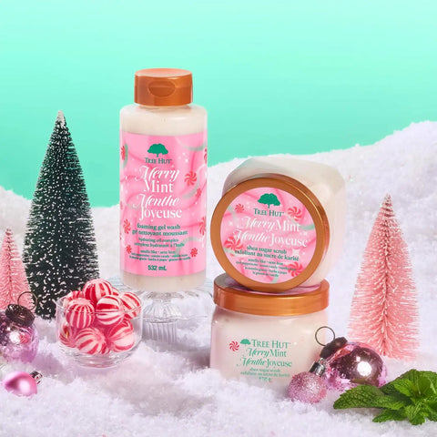 Tree Hut Merry Mint Shea Sugar Scrub, Exfoliating, Hydrating & Moisturizing Body Scrub with Shea Butter & Nourishing Essential Oils, Smooth & Soften Skin, Limited Edition Holiday, 18 oz (Pack of 2)