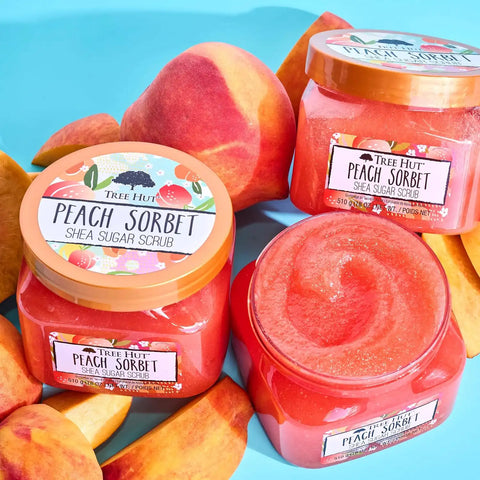 Tree Hut Peach Sorbet Shea Sugar Scrub, Exfoliating, Hydrating & Moisturizing Body Scrub with Shea Butter & Nourishing Essential Oils, Smooth & Soften Skin, 18 oz (Pack of 2)