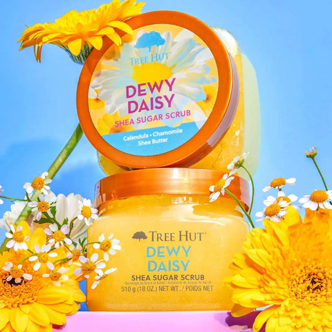 Tree Hut Dewy Daisy Shea Sugar Scrub, Exfoliating, Hydrating & Moisturizing Body Scrub with Shea Butter & Nourishing Essential Oils, Smooth & Soften Skin, 18 oz (Pack of 2)