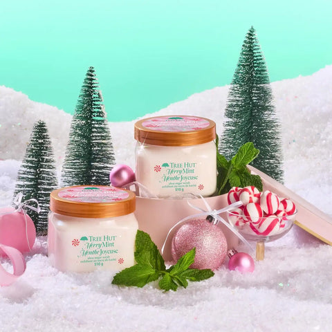 Tree Hut Merry Mint Shea Sugar Scrub, Exfoliating, Hydrating & Moisturizing Body Scrub with Shea Butter & Nourishing Essential Oils, Smooth & Soften Skin, Limited Edition Holiday, 18 oz (Pack of 2)